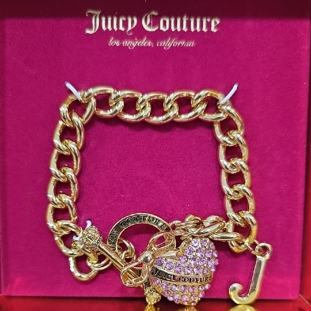 Juicy Couture Gold Bracelet with Pink Heart Charm